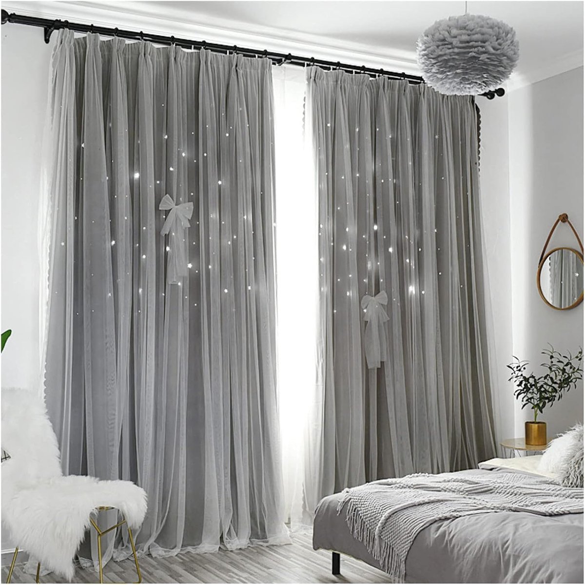 Slaapkamer/Woonkamer/balkon,Voile Met Ogen/dubbellaags/potloodplooi,Stuk Polyester/decoratieve/2 Stukken,Gordijnen Verduisterings/Thermische Geïsoleerde,Gray1-180x270cm(71x106inch)