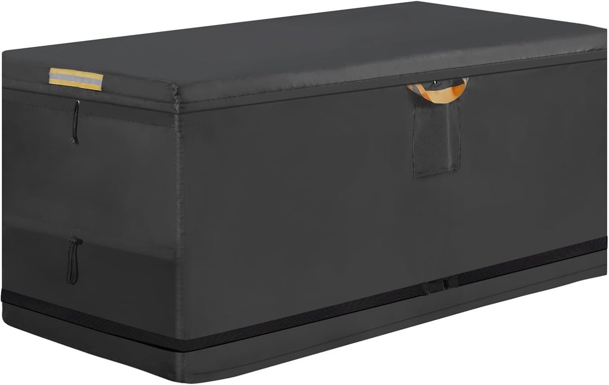 Deck Box Cover met waterdichte rits, 600D Oxford Buitentuin Opslag Dekdozen Tuinmeubelhoes met 2 reflecterende strips en 5,2 m winddichte gespband en 1 reflecterende handgreep (160x75x70cm)