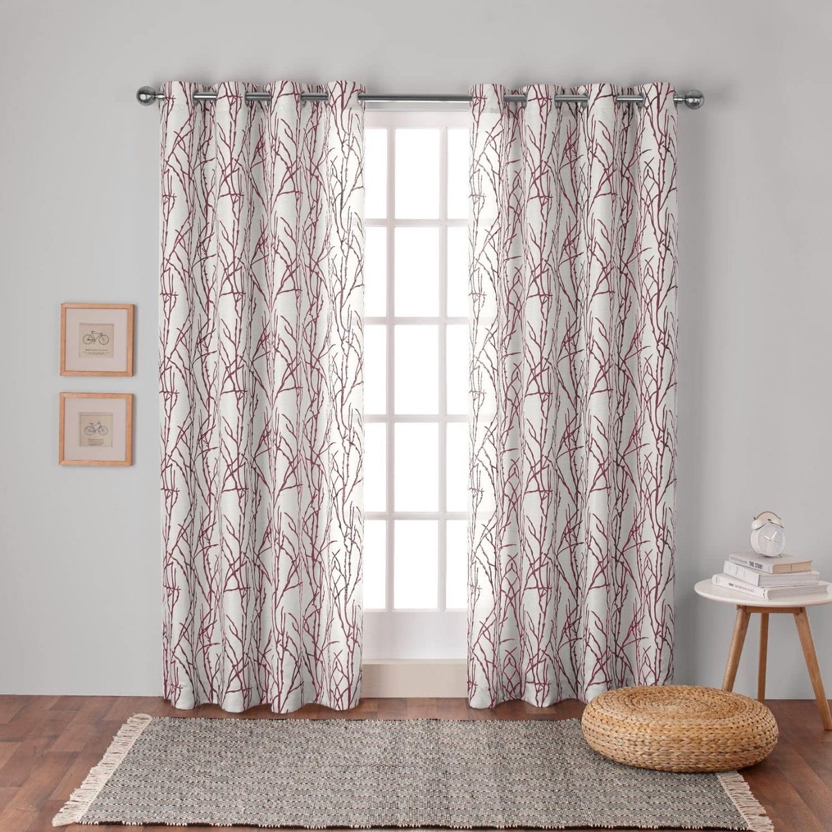 Home Takken Linnen Blend Tule Top Gordijn Paneel Paar, 54X84, Bordeaux