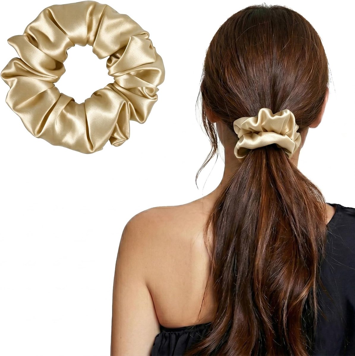 Haarelastiekjes voor dames en meisjes, 100% zijde, pure moerbeizijde, 19 momme, zijden haarringen (effen haverkleuring), 3,5 cm