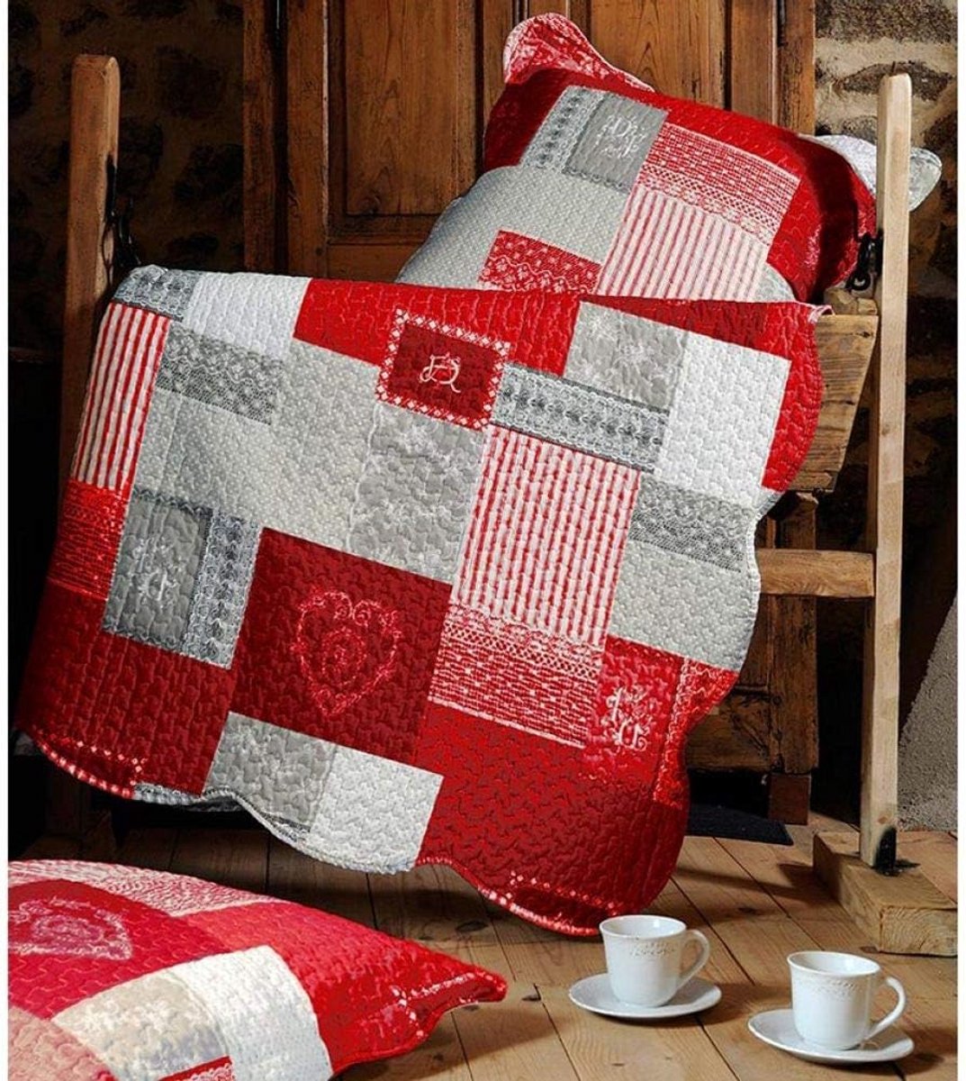 - Arkansas Boutis met 2 kussenslopen, polyester, rood, 220 x 240 cm, P47118002, landelijk, berg