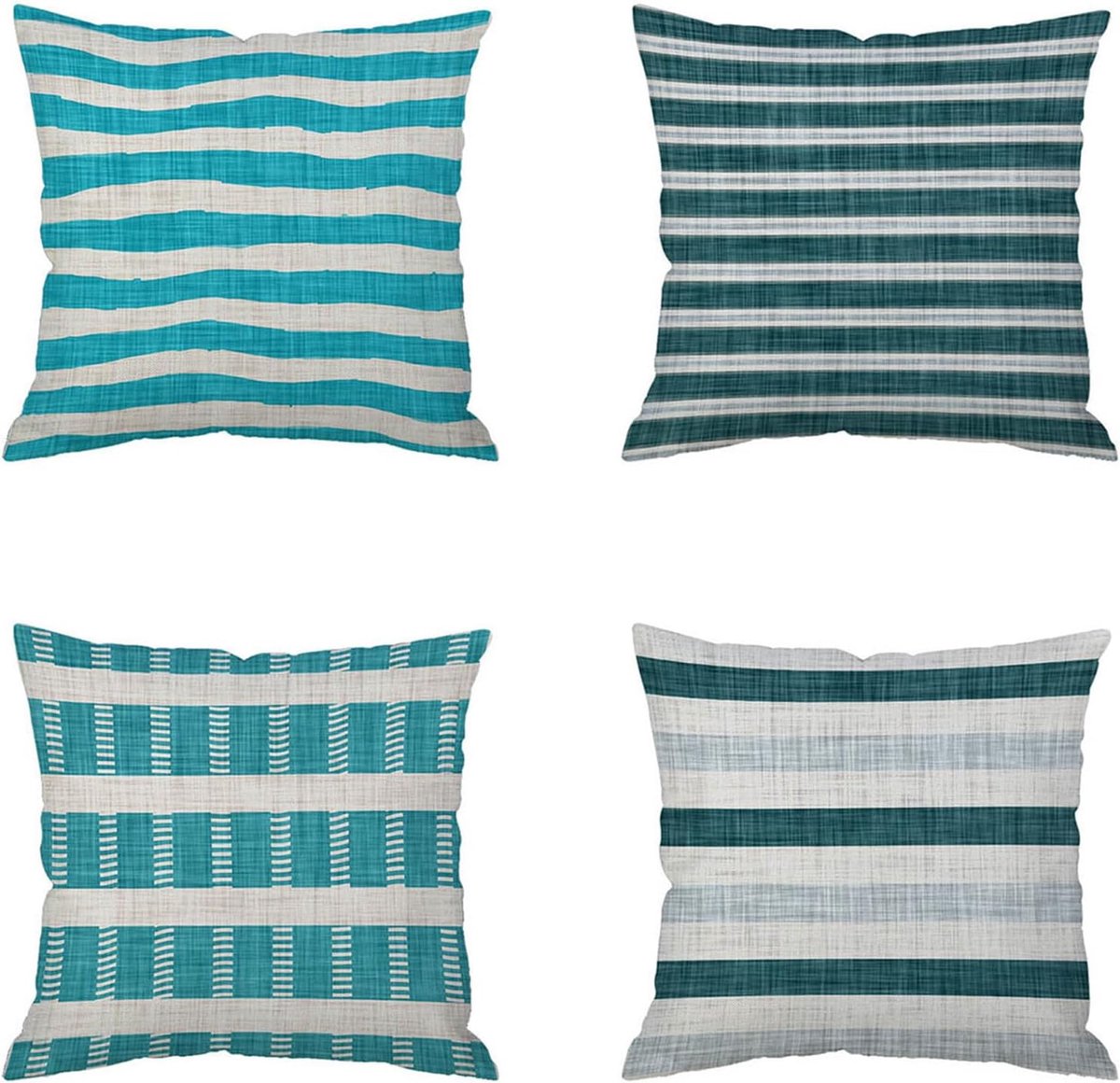 Kussenslopen 65 x 65 cm blauwe strepen decoratieve kussenslopen linnen vierkante kussenslopen met onzichtbare rits voor bank slaapkamer woonkamer tuin dubbelzijdige kussenslopen