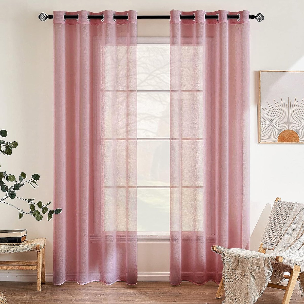 Transparante gordijnen, 2-delige set, voile, polyester, gordijnen met inslagringen, woonkamer, gordijnen met ogen, vitrage, luchtig, decoratief, voor de slaapkamer en woonkamer, 140 x 280 cm (b