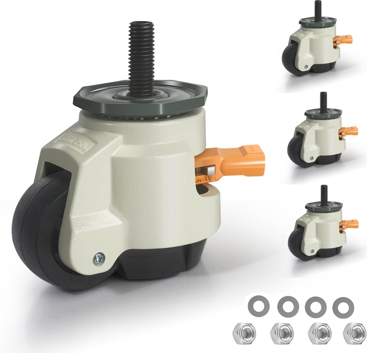 belastbare wielen voor meubels, belasting 1000 kg, 50 mm, draaibare wielen met ratelgreep, nylon, zware zwenkwielen met schroefdraadstift 12 x 30 mm, stil, zware wielen, 360° rotatie