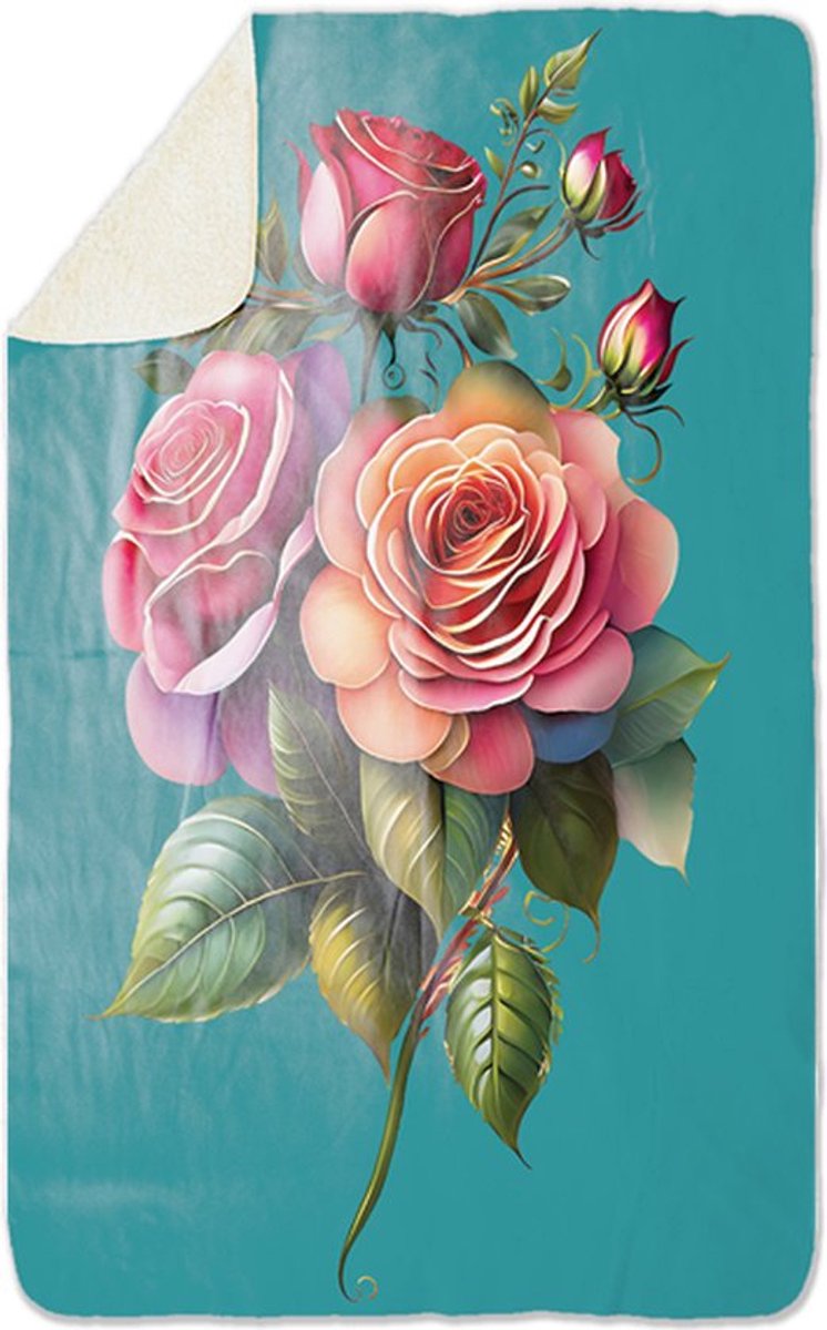 Fleecedeken Bloemen Blauw, 96x146cm, Polyester Sherpa