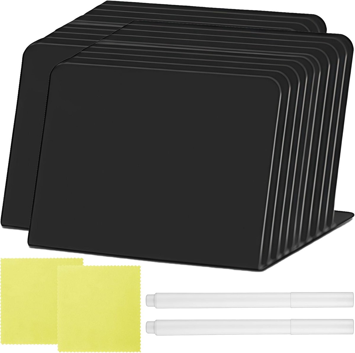 15 Stuks Mini Krijtbordjes om te Beschrijven, Kleine Krijtbordjes, Buffetbordjes, Naambordjes, voor Bruiloft en Feest (Incl. 2 Pennen & 2 Doekjes)