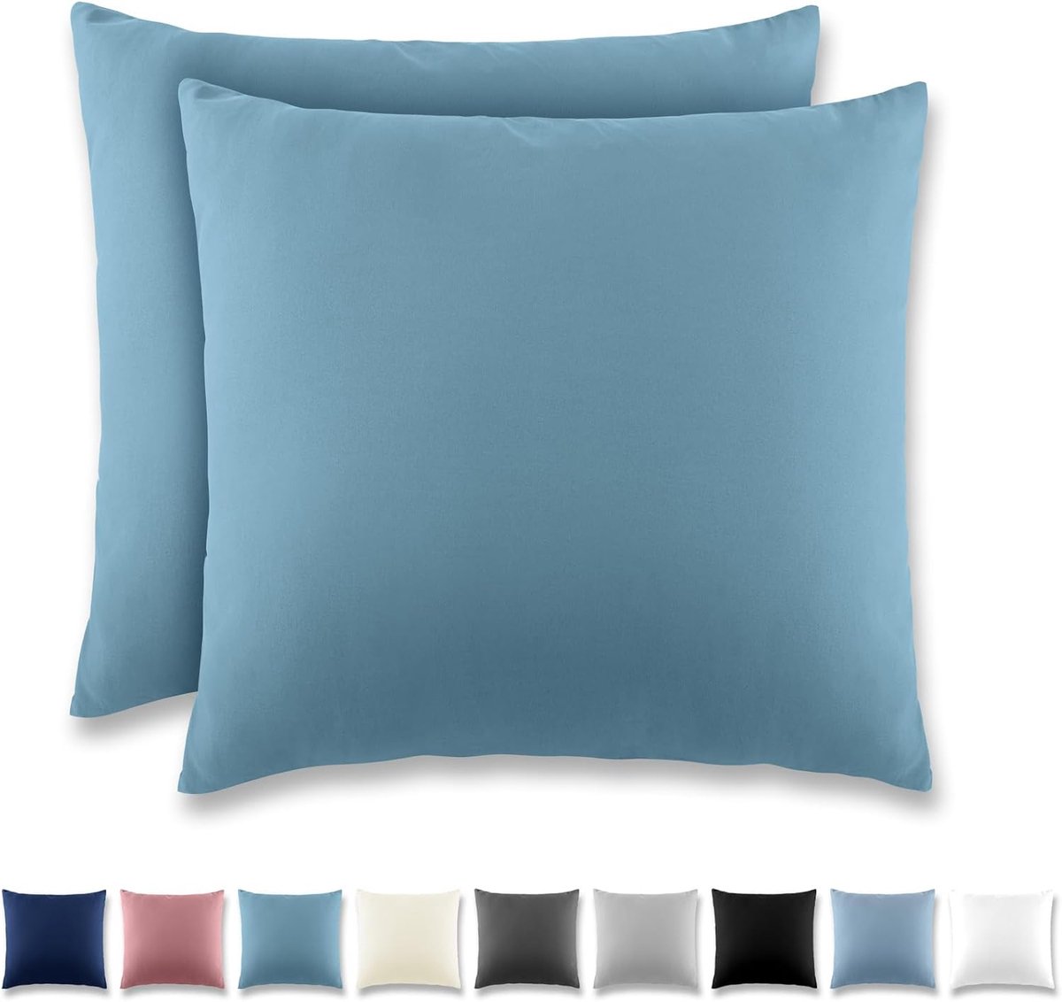 Kussenhoezen, 50 x 50 cm, set van 2, met ritssluiting, kussenhoes van geborsteld microvezel, voor kussen, wasbaar tot 40 °C, aquablauw
