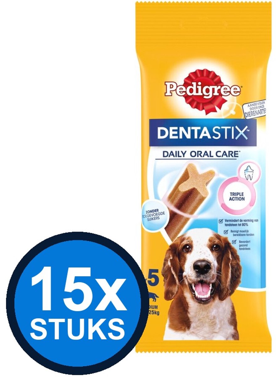 15x Pedigree - Dentastix Medium Single 5-pack - Hondenvoer Snacks - 128 g