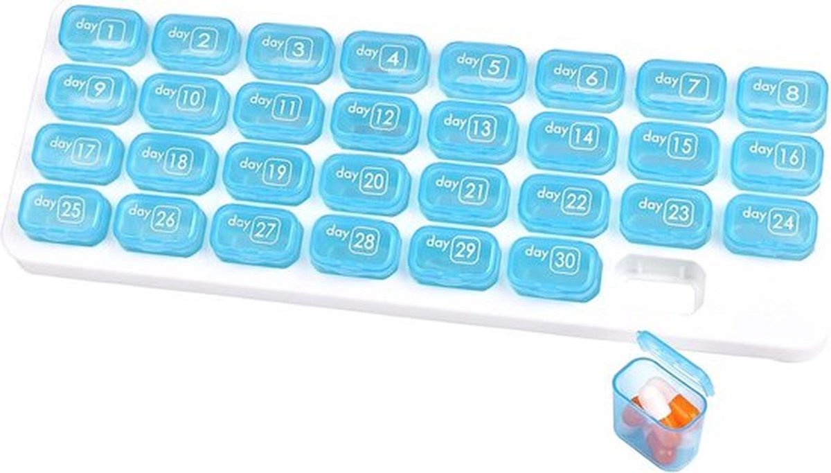 Pillendoos 31 Dagen - Draagbare Organizer - Afneembare Containers - Doorschijnend en Duurzaam - BPA-vrij - 11"x4" Box - Medicatieplanner