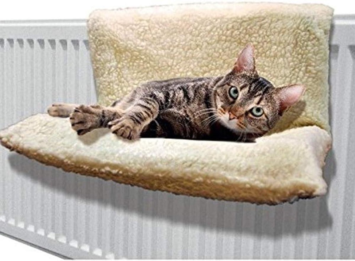 Huisdier Radiator Bed - Warm Mandje - Huisdieren Ontspannen - Wasbare Fleece Hoes - 47 x 31 cm - Grijs