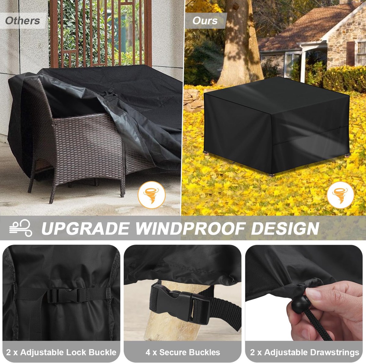 Tuinmeubelafdekking, 420D Oxford Afdekking voor Tuinmeubelen, Waterdichte Tuinmeubelhoezen, Vierkante Tuintafelhoes Rotan Meubelhoezen, Winddicht Tafelhoes voor Buiten, 140x140x90cm