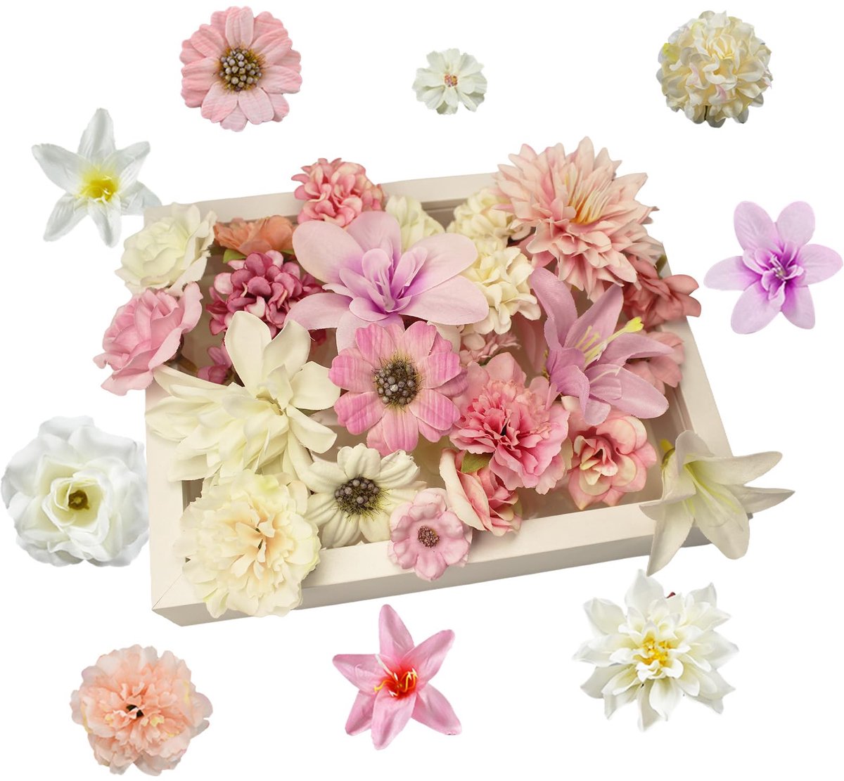 50 stuks kunstbloemen om te knutselen, 10 kleuren stoffen bloemen 2-8 cm, kunstbloemen koppen voor doe-het-zelf projecten, mini-decoratie bloemen kunstmatig voor scrapbooking, bruiloft, feest