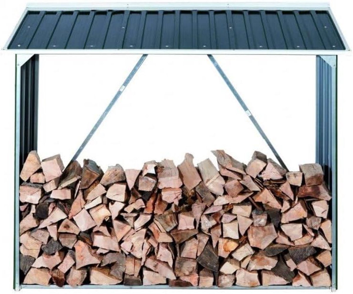 Houtopslag Schuur - Brandhout Opslag - Tuin Organiseren - Verhoogd Metalen Rek - 166 x 63 x 160 cm - Antraciet