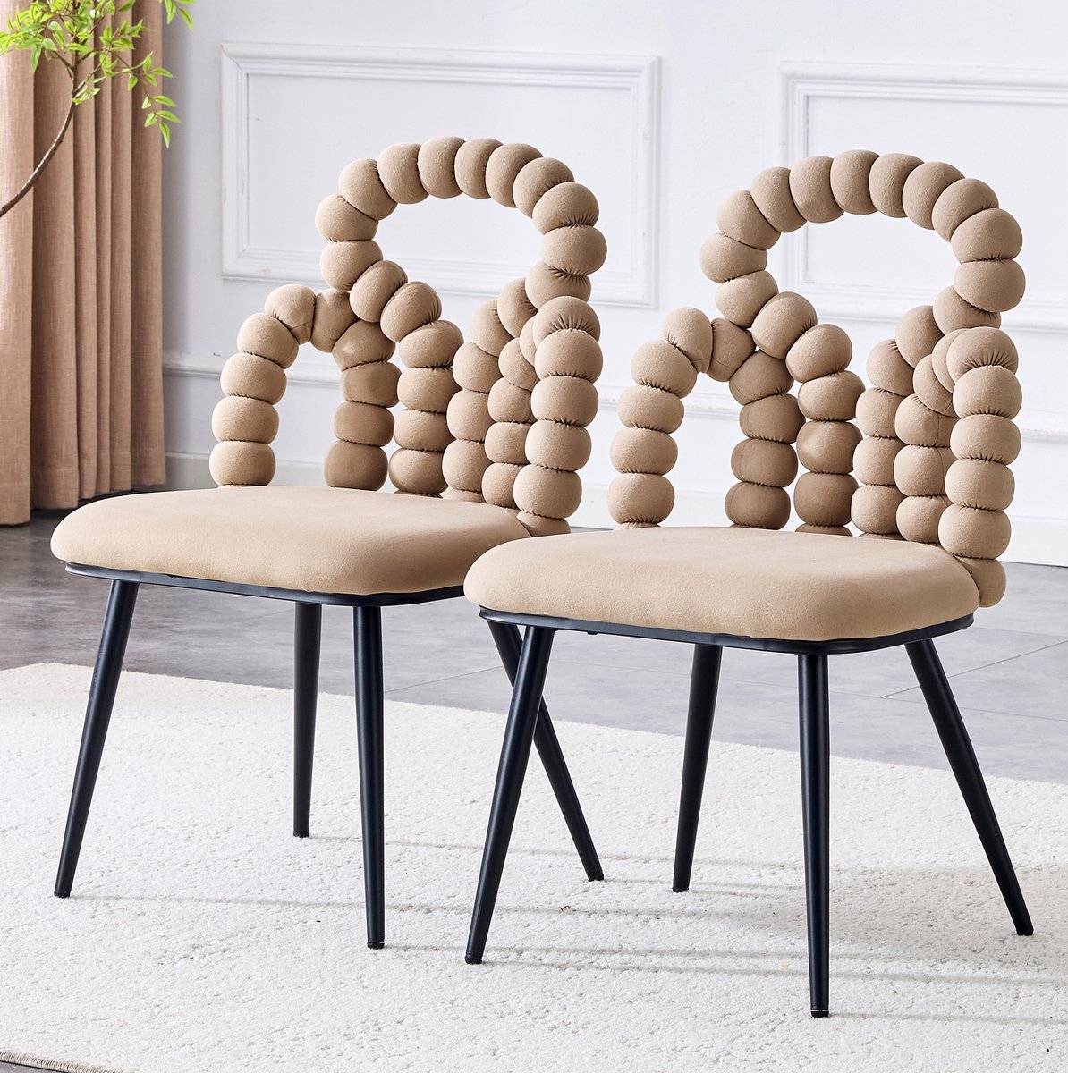 DESMIU Eetkamerstoel 48 x 50 x 86 cm - Set Van 2 Met Open Rugleuning En Gestoffeerde Zitting - Voor Eetkamer En Woonruimte - Velvet En Metaal - Camel
