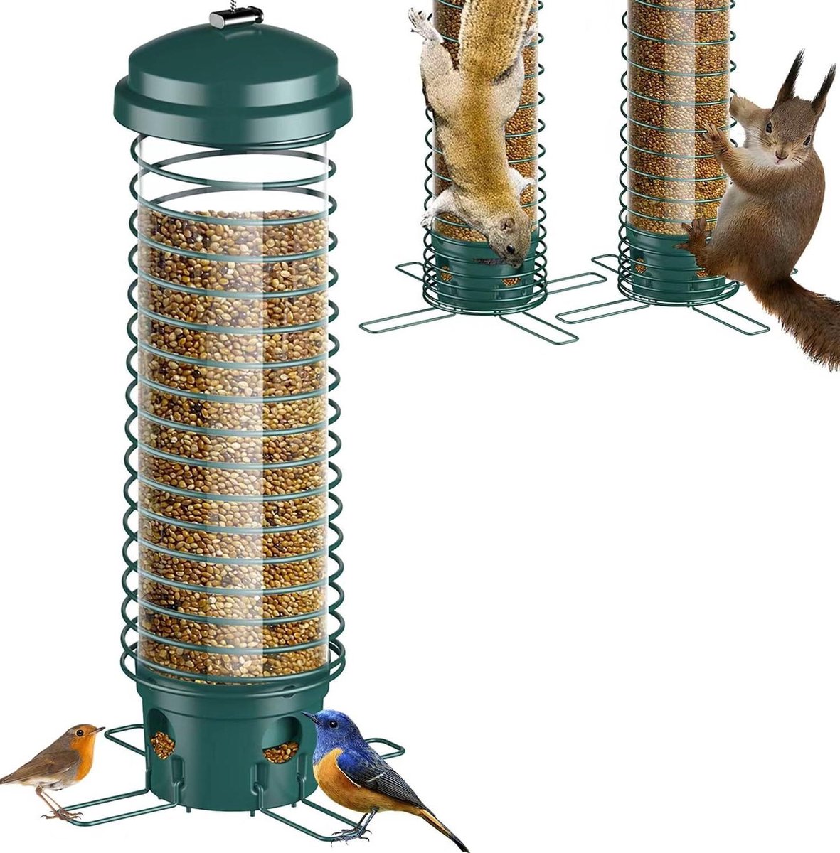 Vogelvoederbak - Voederhuisje Buiten - Wilde Vogels Voeren - Eekhoornbestendig Ontwerp - 32 cm Hoog - Groen