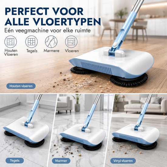 DecoVeen® Handduw Veegmachine - Lichtgewicht Veegset met Geïntegreerde Bezem en Stofopvang - Handmatige Vloerveger voor Huishoudelijk Gebruik - Compacte Sweeper voor Harde Vloeren - Blauw — afbeelding 2