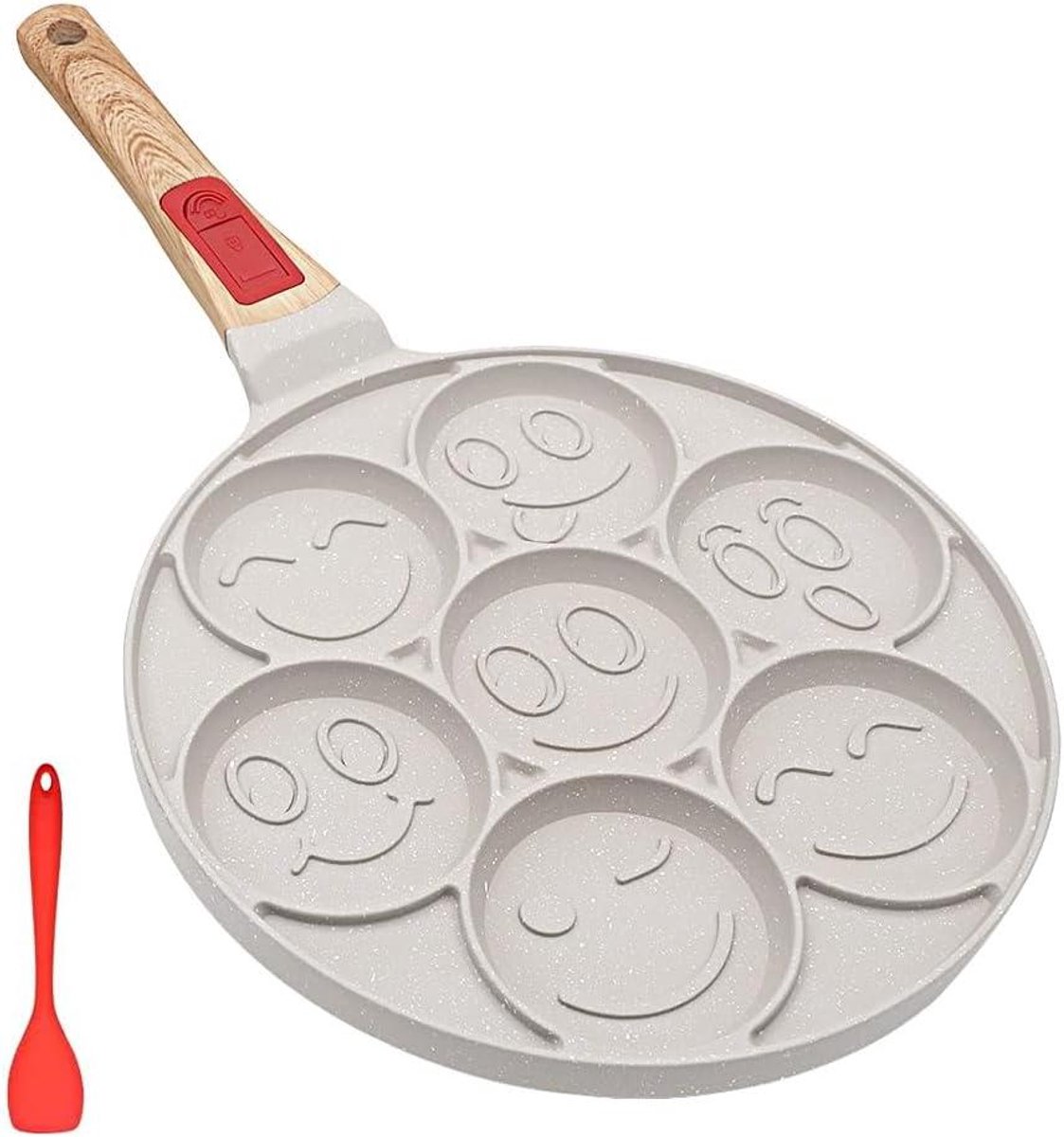 Pannenkoekenpan 7 gaten - Mini crêpe pan - Ontbijt maken - Afneembaar handvat - 265 cm breed - Wit