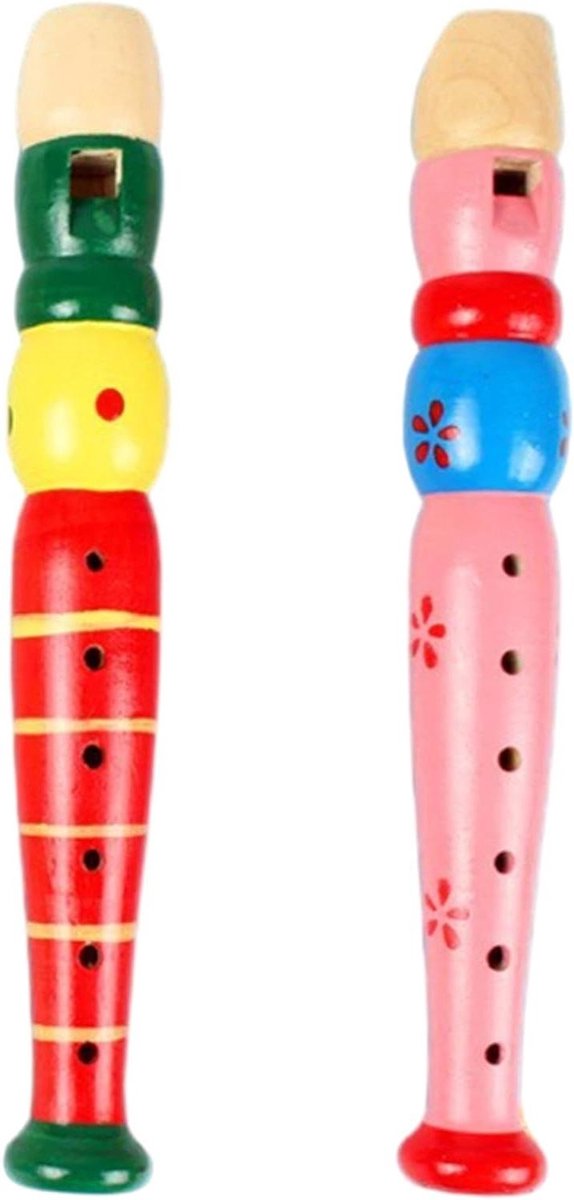 Houten Blokfluit Set - Muziek Speelgoed - Muziek Leren - 6 Gaten - 2 Stuks - Kleurrijk