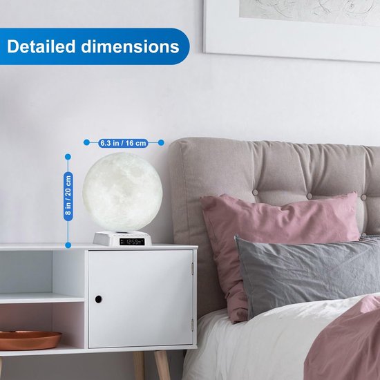 Wekker Maanlamp - Natuurlijk Wakker Worden - Ontspannen Ontwaken - Gesimuleerd Zonlicht - 20 cm Hoog - Mat — afbeelding 5