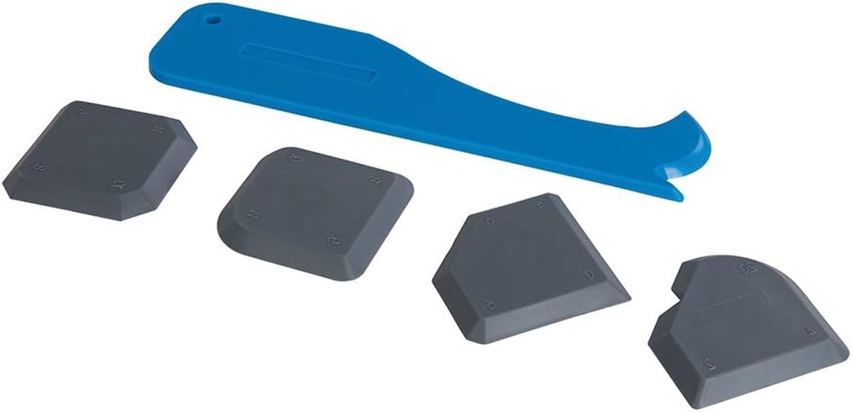 Voegenslijperset - Kitspuit Afwerkgereedschap - Kitranden Afwerken - Inclusief Snijder - 5 stuks - Blauw