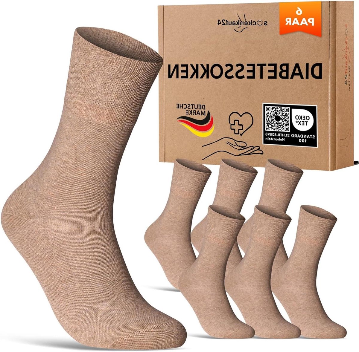 Diabetessokken - Sokken voor diabetici - Comfortabel Dragen - Zonder elastische band - 6 paar - Wit