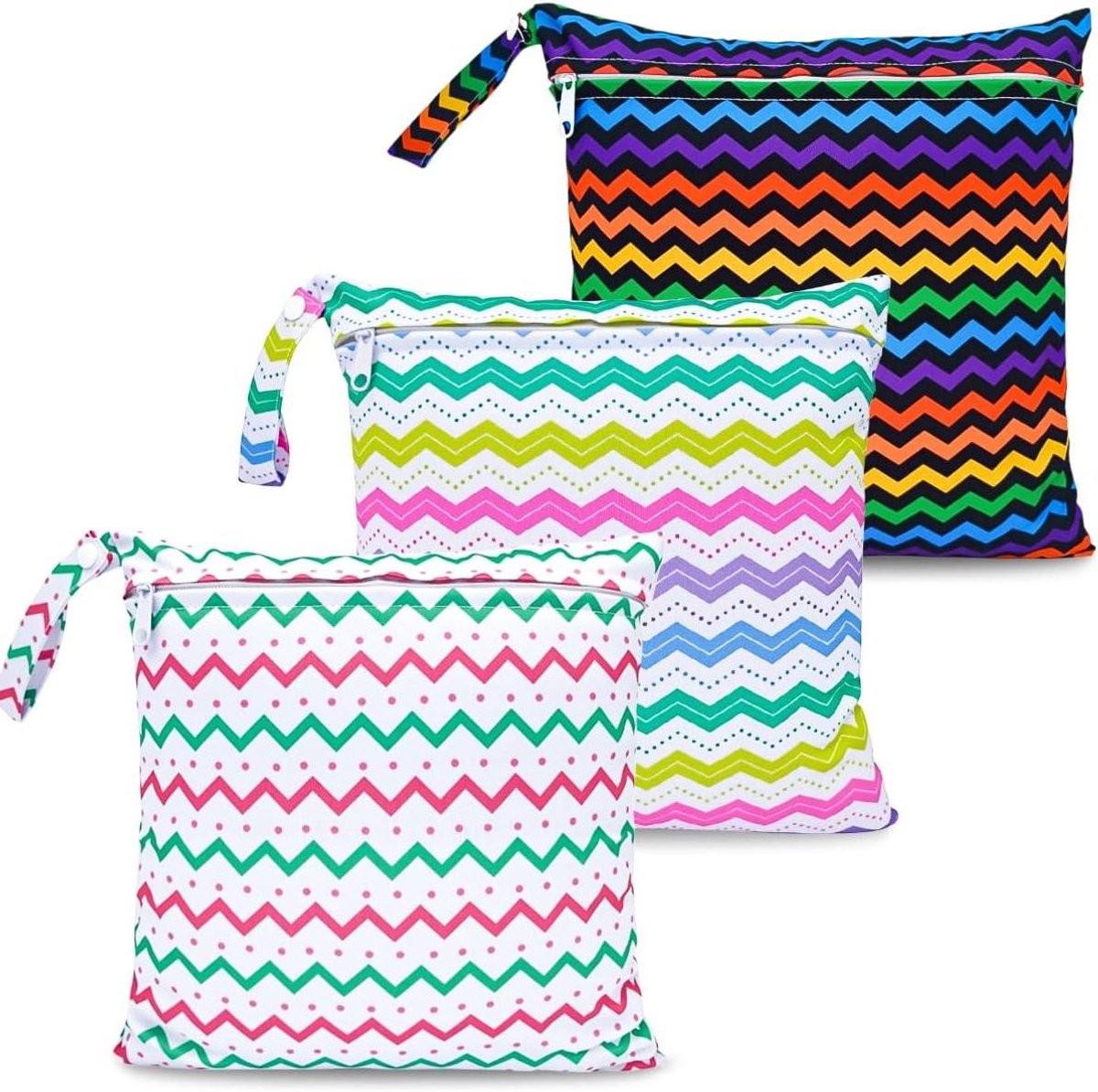 Baby Natte Tas - Luiertas Reistas - Baby Verzorging - Waterdicht en Duurzaam - 3 Stuks 28x30cm - Kleurrijk