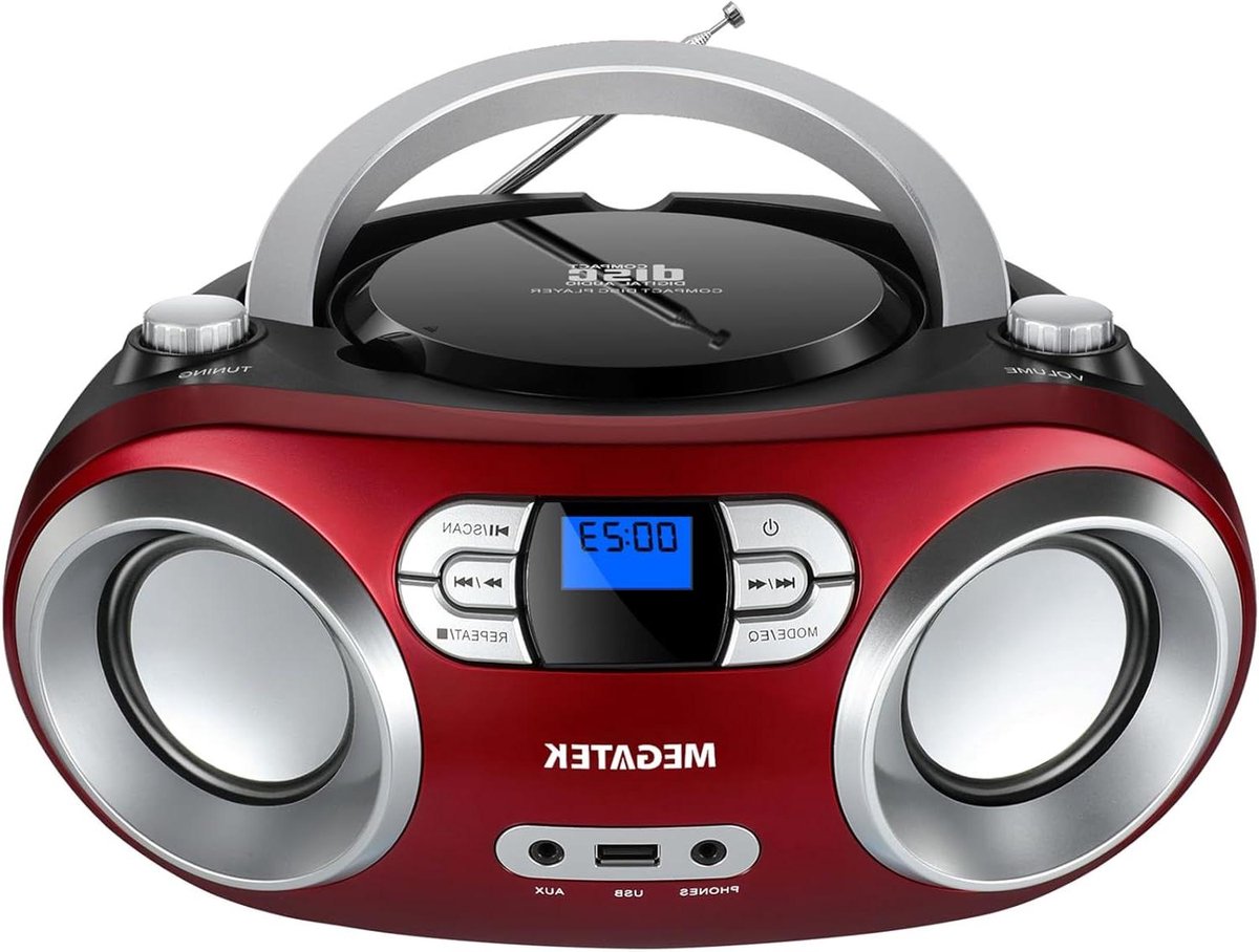 Draagbare CD-speler - Radio Boombox - Muziek Luisteren - Bluetooth en USB - 4 Watt - Rood