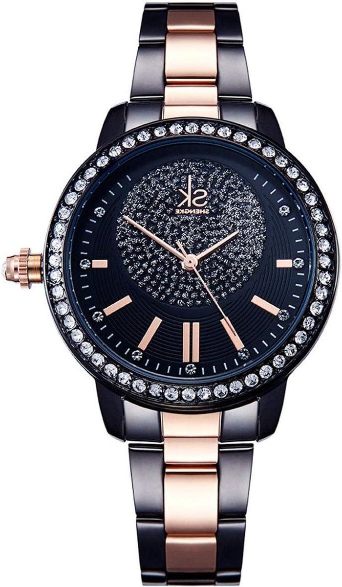 Dameshorloge Metaal - Armbandhorloge Analoog - Dagelijks Gebruik - Gedecoreerd met Kristallen - 36 mm Kastdiameter - Zilverkleurig