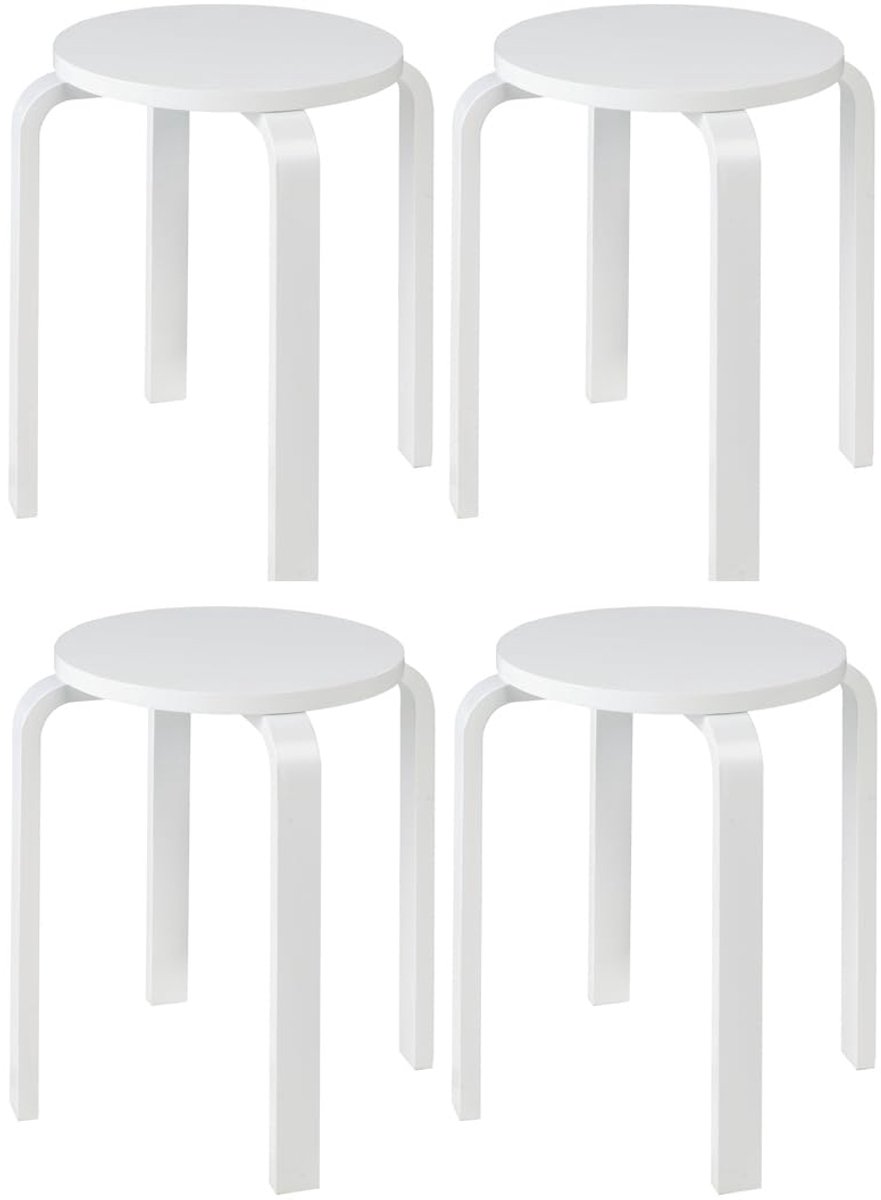 Stand Plant kruk | Set van 4 | Berkenhout | Wit | Ø 32 x H 46 cm