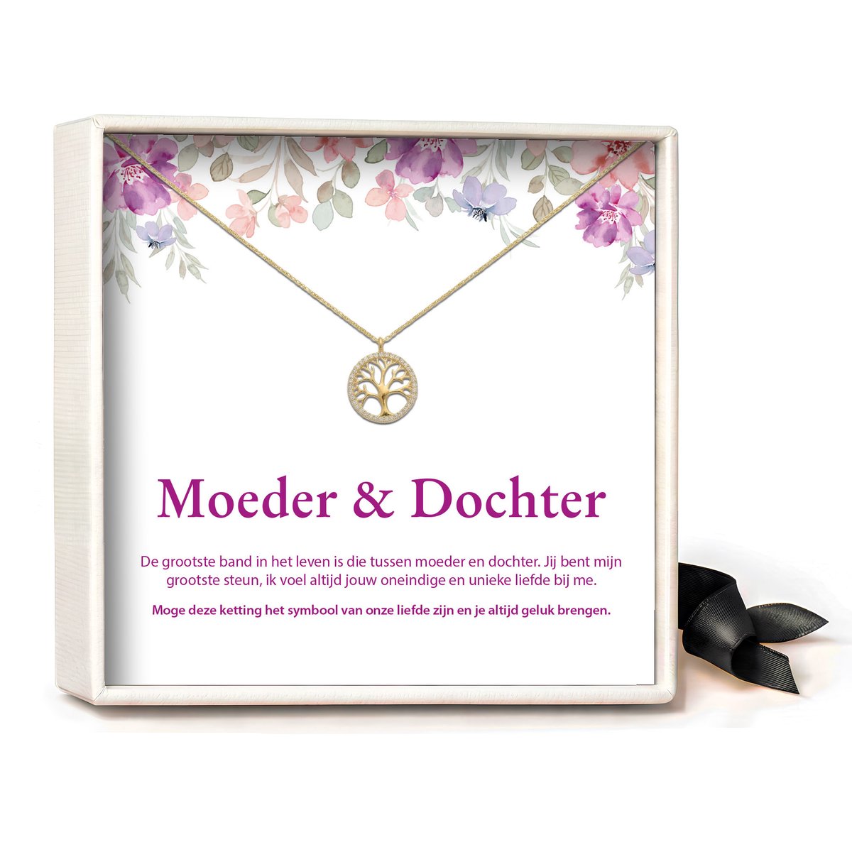Pera Jewelry - 925 sterling zilveren Levensboom Ketting - Moeder & Dochter - Collier - Ketting Dames - Ketting met Hanger