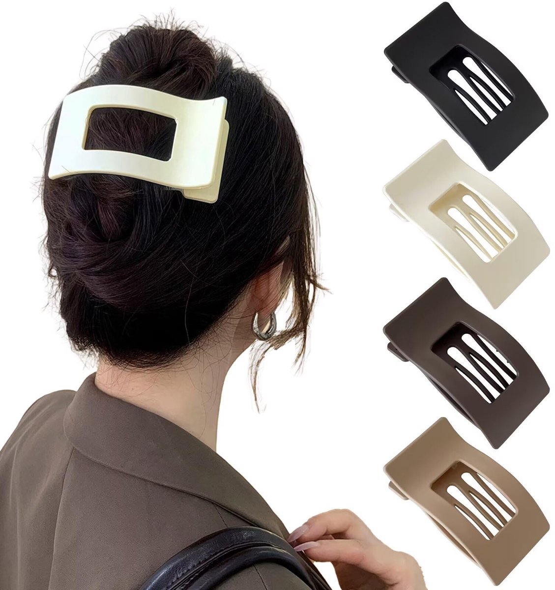 Haarklemmen, 4 stuks, klauwhaarspelden, platte klauwclip, antislip haarspeld, haarspelden voor dun dik haar, haarstyling-accessoires voor vrouwen en meisjes, Frans mat, elegant voor dagelijks gebruik