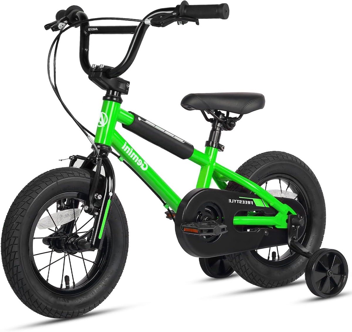 Kinderfiets BMX-stijl - Loopfiets met steunwielen - Leren fietsen - Stabiel stalen frame - 12 tot 16 inch - Groen