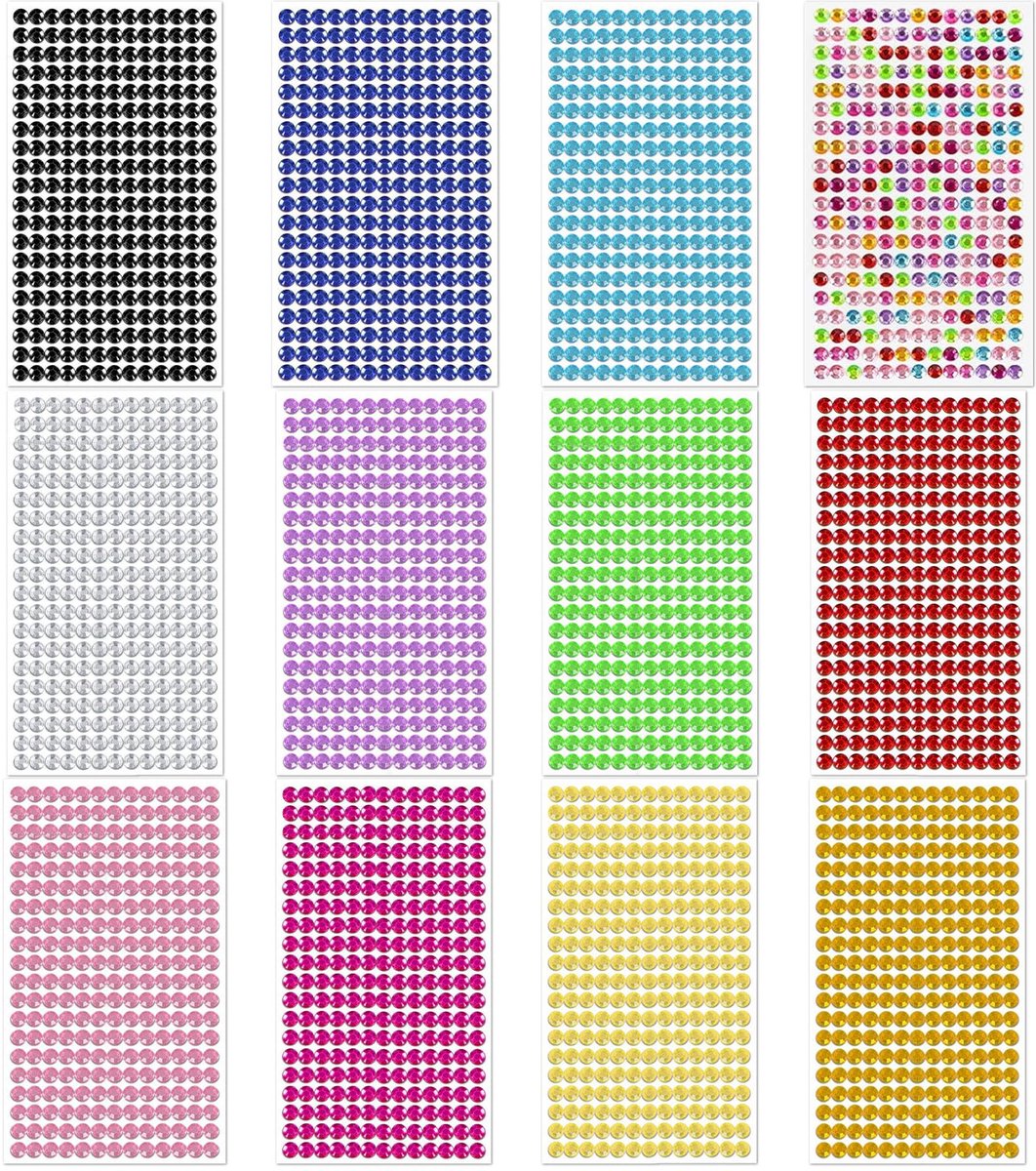 glittersteentjes, 3120 stuks zelfklevende strasssteentjes, 12 vellen glittersteentjes voor make-up, nagels en knutselen – steentjes om mee te knutselen