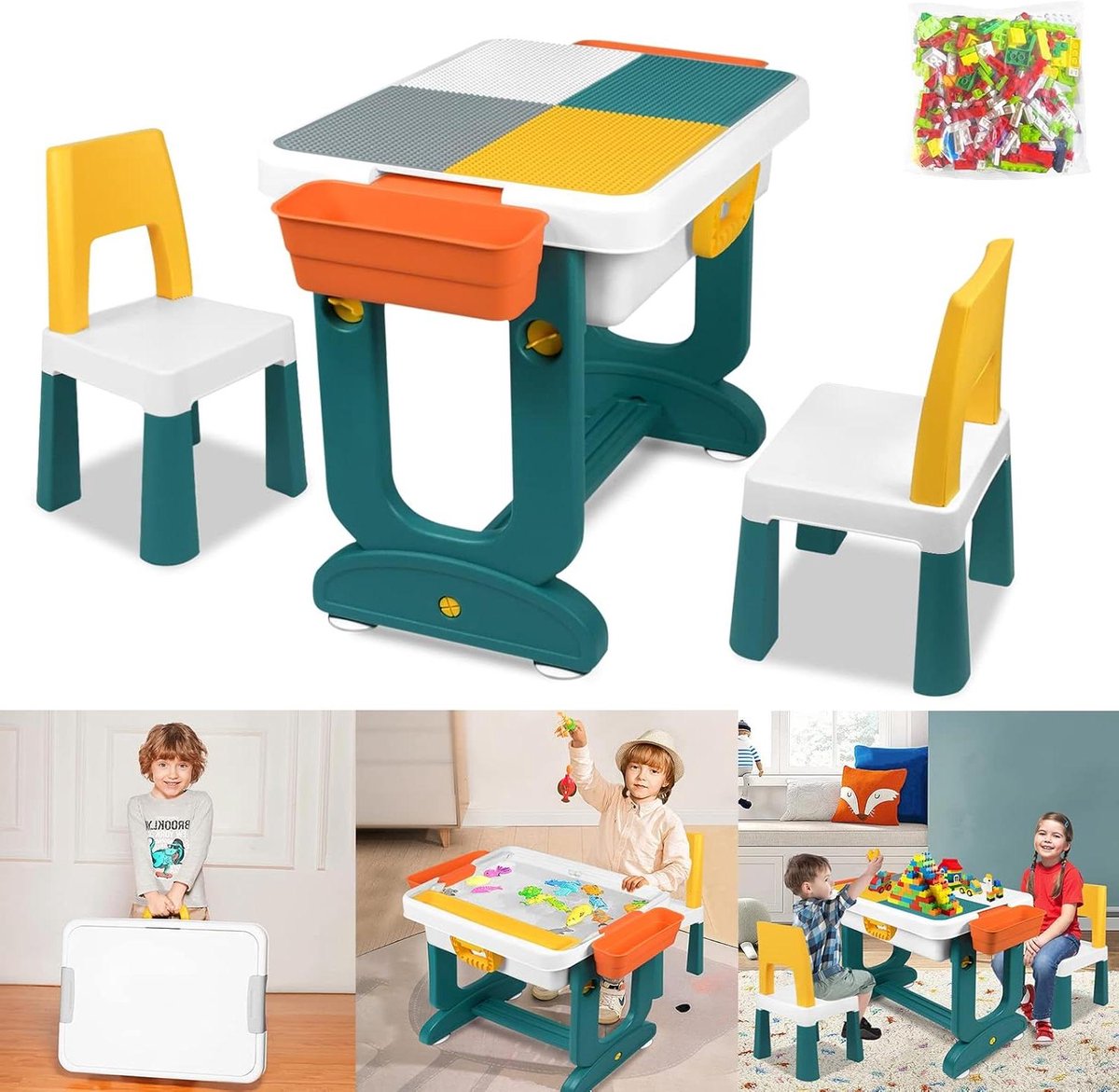 Kinder Tafel Stoel - Activiteitenset - Spelen Leren - Dubbelzijdig Bord - 63 x 47 x 56 cm