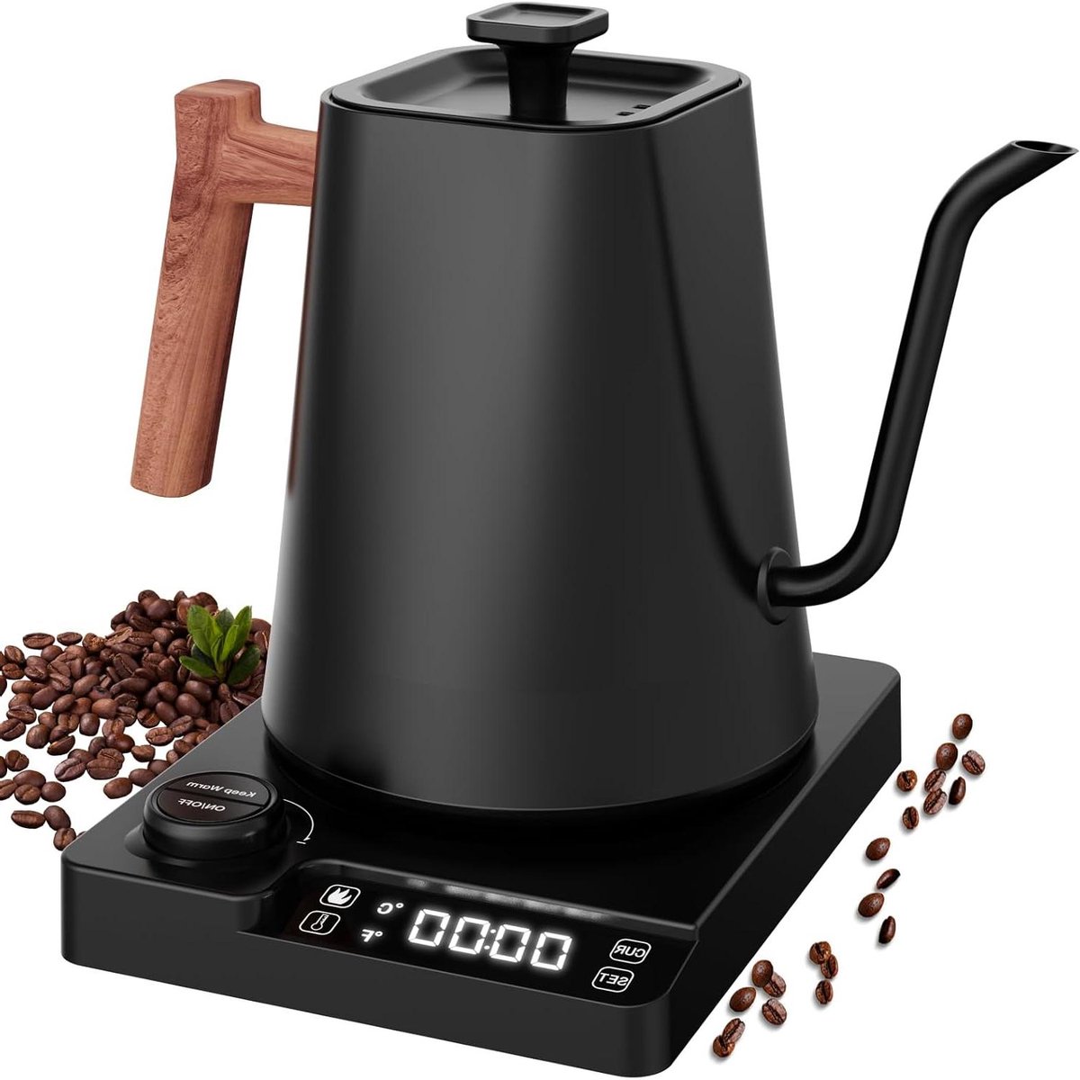 Elektrische Waterkoker - Theepot - Koffie Zetten - Temperatuur Controle - 1 Liter - Houtkleur Zwart