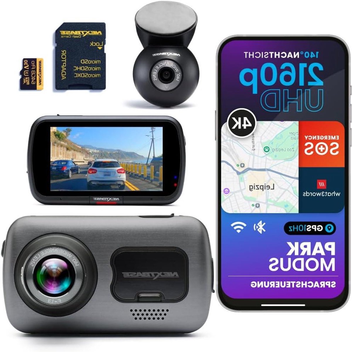 Dashcam Set - Autocamera Set - Veilig Rijden - 4K UHD Beeldstabilisatie - 64GB SD Kaart - Zwart