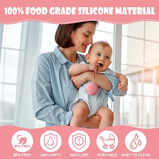 Fopspeenbox Siliconen - Speenhouder Opbergdoos - Baby Spullen Opbergen - Waterdicht BPA-Vrij - 21 cm - Roze — afbeelding 2