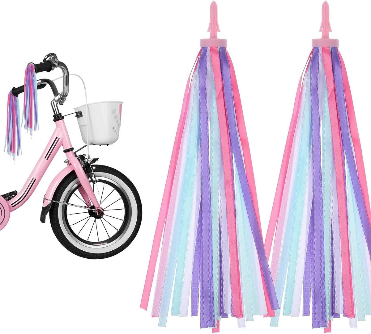 Kinder Fiets Accessoires - Stuurdecoratie Fringes - Fietsen Opvrolijken - Gradient Kleuren Design - Universele Maat - Roze Paars