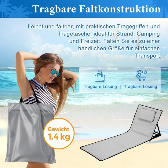 Strandstoel - Zonnebed Tuinstoel - Ontspannen buiten - 5-traps verstelbaar - 145x47x40 cm - Lichtgrijs — afbeelding 2