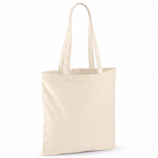 Crèmekleurige katoenen tote bag met hengsels, van voren.