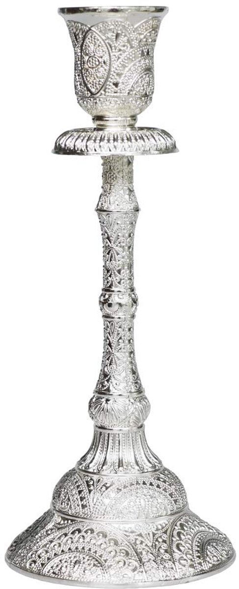 Shabbat Kaarsenhouder met Deluxe Gegraveerd Ontwerp, Premium Zilveren Kandelaar als Judaica Gift