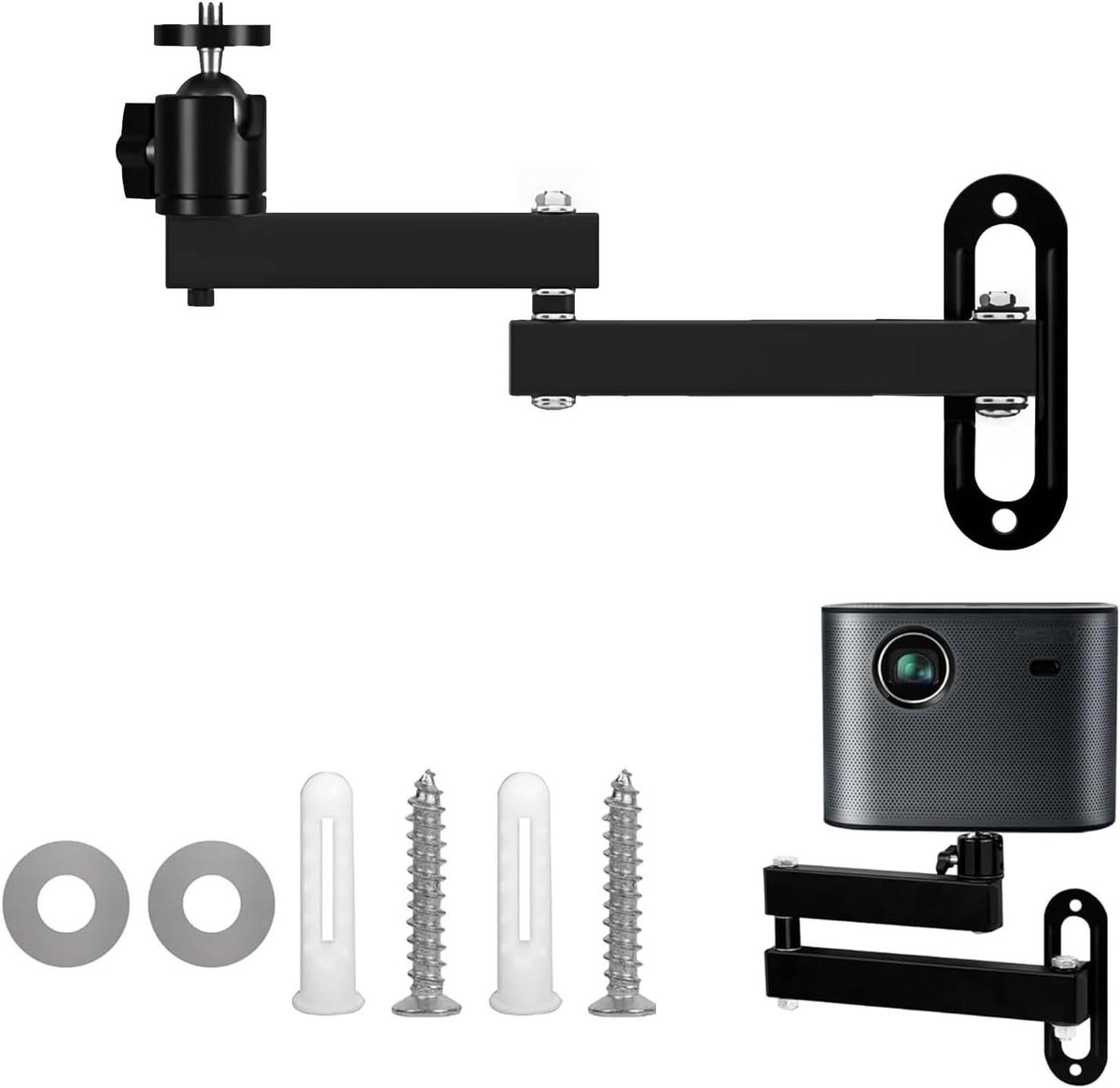 Projector Muurbeugel - Beamer Houder - Thuisbioscoop Inrichten - Verstelbare Scharnierarm - 35 cm Uitschuifbaar - Zwart