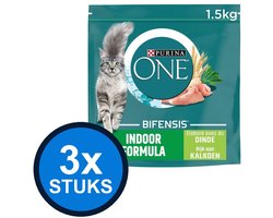 3x Purina One - Adult Indoor Kalkoen - Kattenvoer Droogvoer - 1.5 kg
