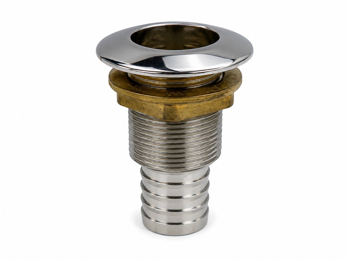 RVS Huiddoorvoer 1¼” met 25 mm Slangtule – Doorvoer Boot – Spiegelgepolijst