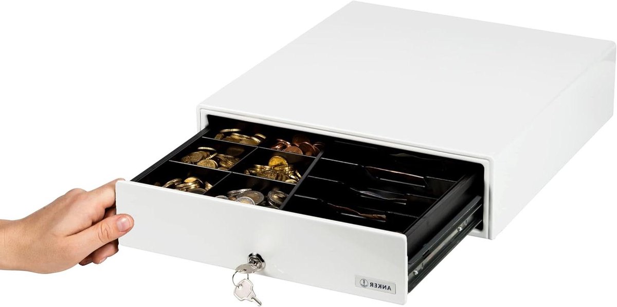 Kassalade Handmatig - Geldlade Kassa - Winkeladministratie - Compact Instapmodel - 33 x 8.9 x 36 cm - Wit