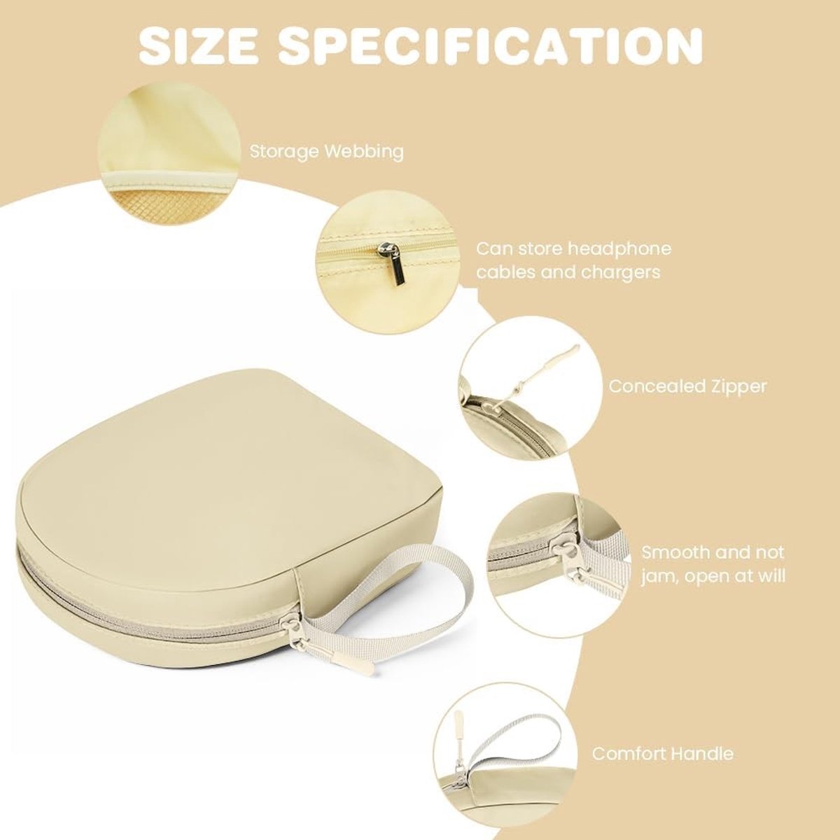 Zachte Draagtas voor Hoofdtelefoon, Universele Reistas voor Hoofdtelefoons, Geschikt voor JBL en Sony Modellen (Beige)