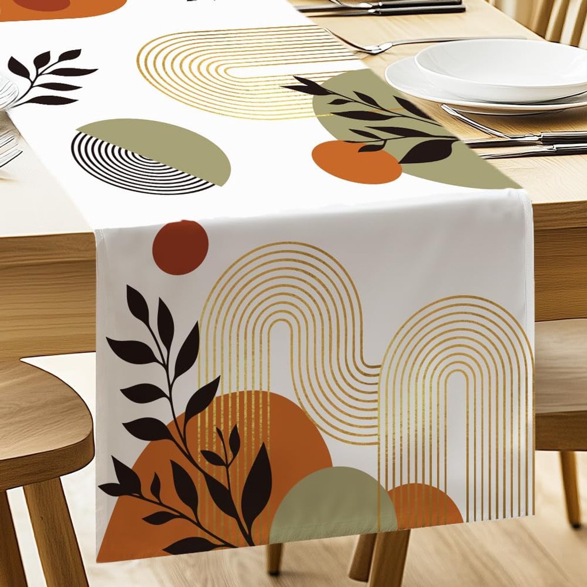 Grote tafelloper linnen, geometrische en Boheemse silhouet tafellopers, seizoensgebonden lente zomer wasbare keuken eettafel decoratie voor thuis bruiloft party decor, 183x33cm