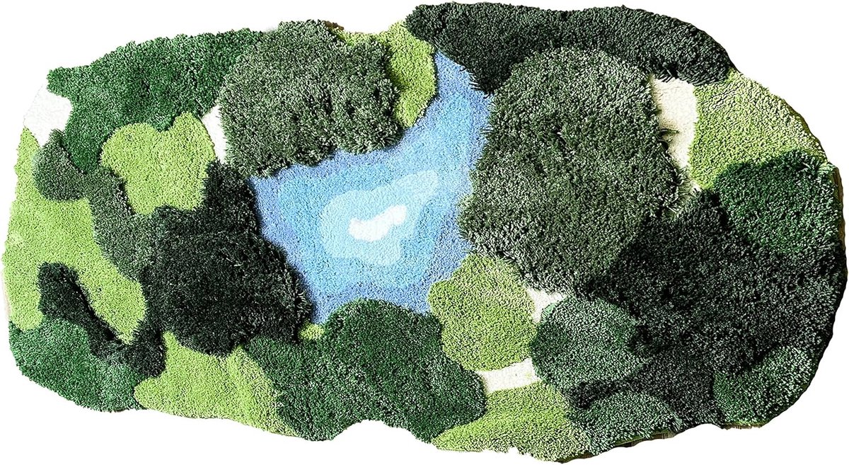 3D-Moss-Tapijt, antislip, Badmat, getufteerd tapijt, ultrazacht, wasbaar, kinderspel, plant, bladeren, gevormd, kinderen, huisdieren, vloermat voor slaapkamer (Moss Lake, 91x153cm)
