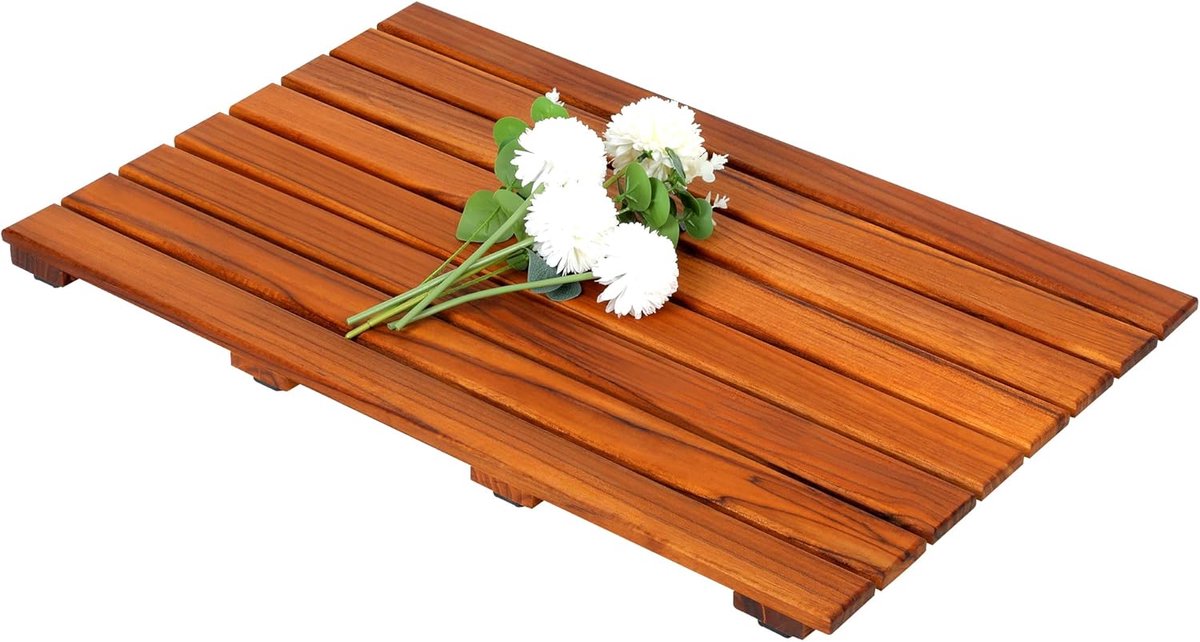 Teakhouten douchemat, antislip badmat, luxe spa-mat, houten mat voor badkuip, 66 x 43,2 cm