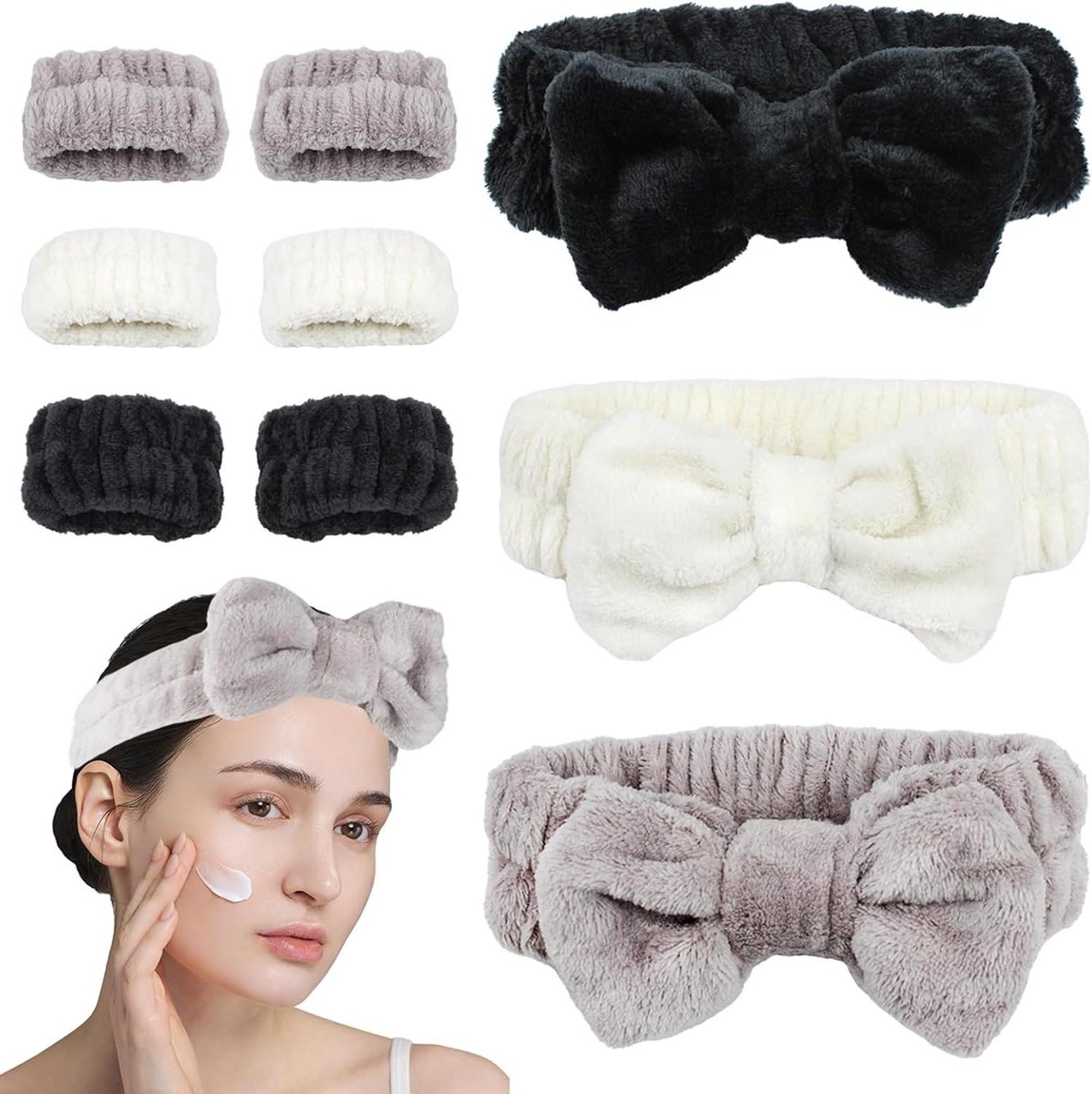 Spa Hoofdband Polsband Set - Gezichtsreiniging Set - Huidverzorging - 9 Stuks - Standaard Maat - Meerdere Kleuren